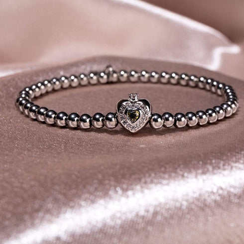 August | Peridot Kristall Geburtsstein | Silber | Kristall Herz Armband